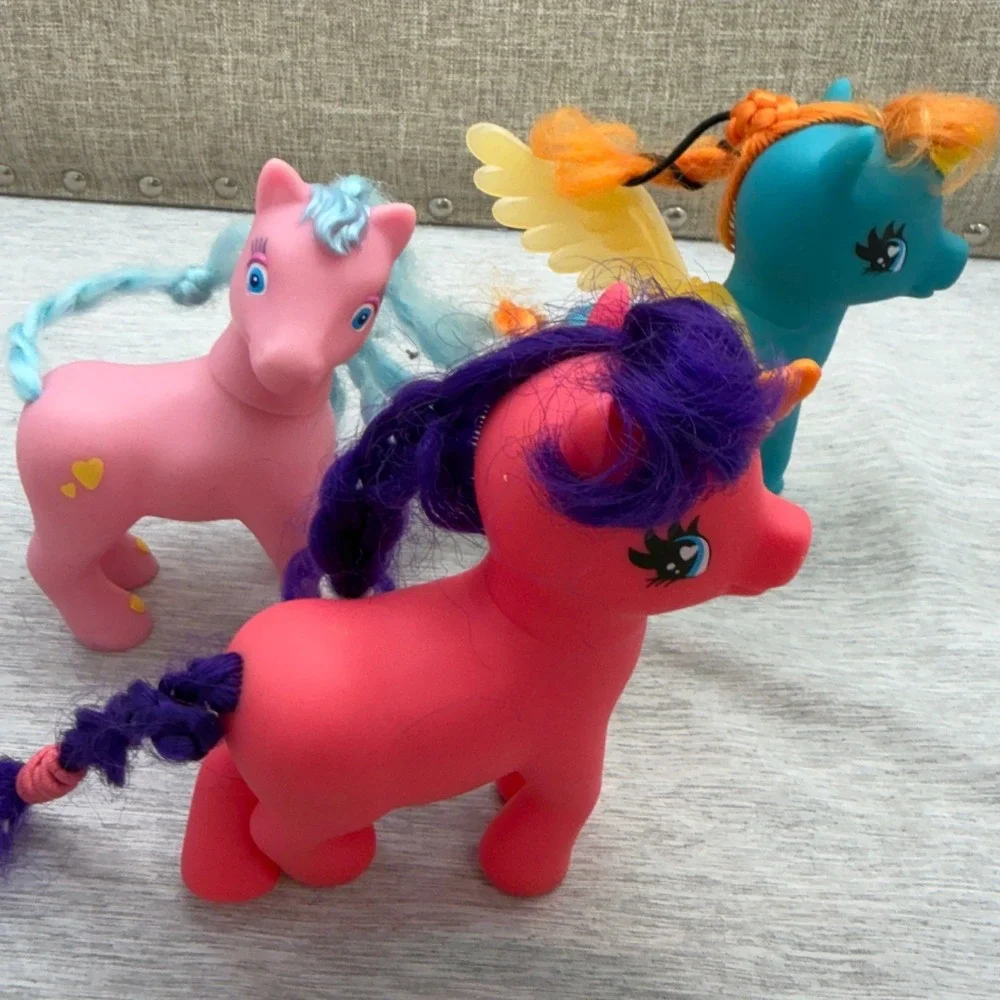 Tara Toy Pony Figure Lot of 3 Vintage Style Pink Teal Red Heart Sun Wings 1981